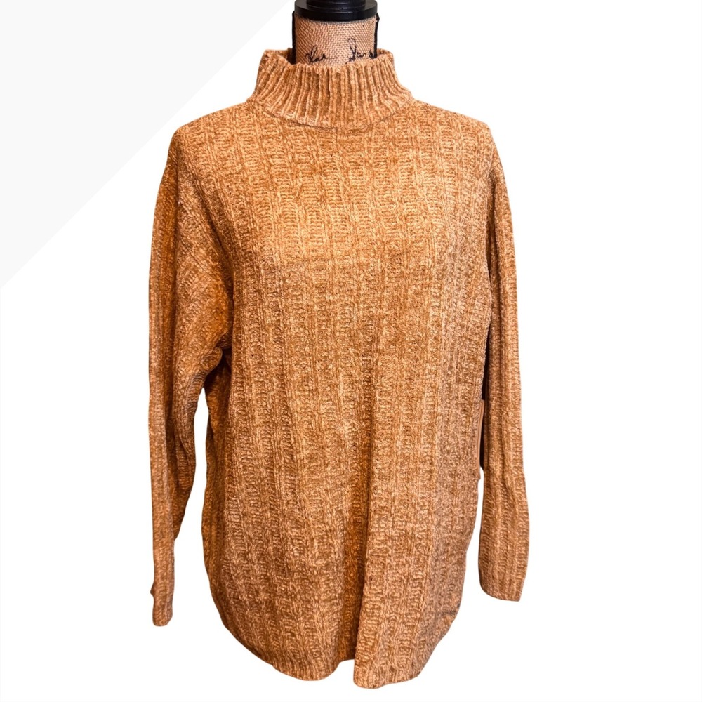 NWT‎ Vintage 1996 All Points Chenille Mock Neck Sweater Tan Ribbed Knit Medium
